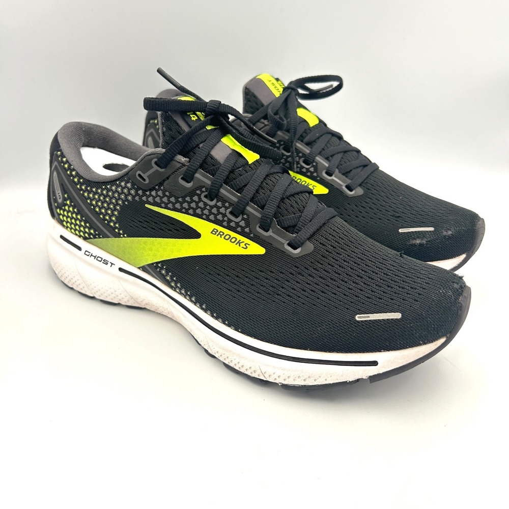 Brooks Ghost 14 Mens Running Shoes Black Lime Green Size 9 Mesh Athletic Gym